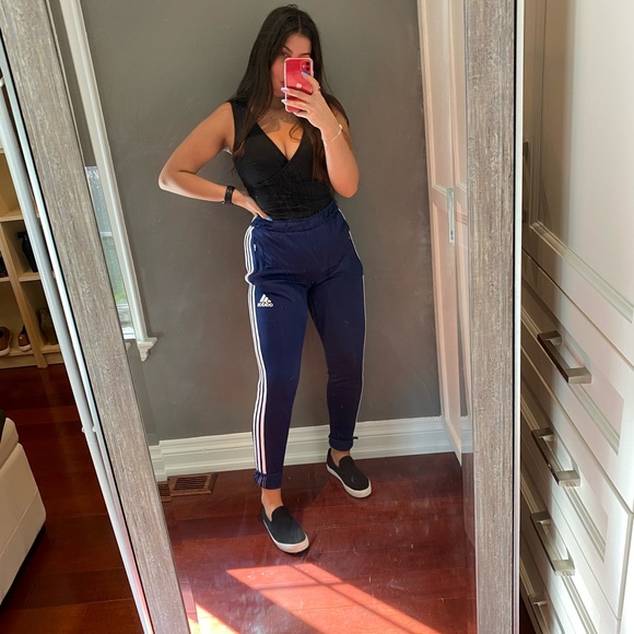 Adidas blue and white stripped pants/joggers.